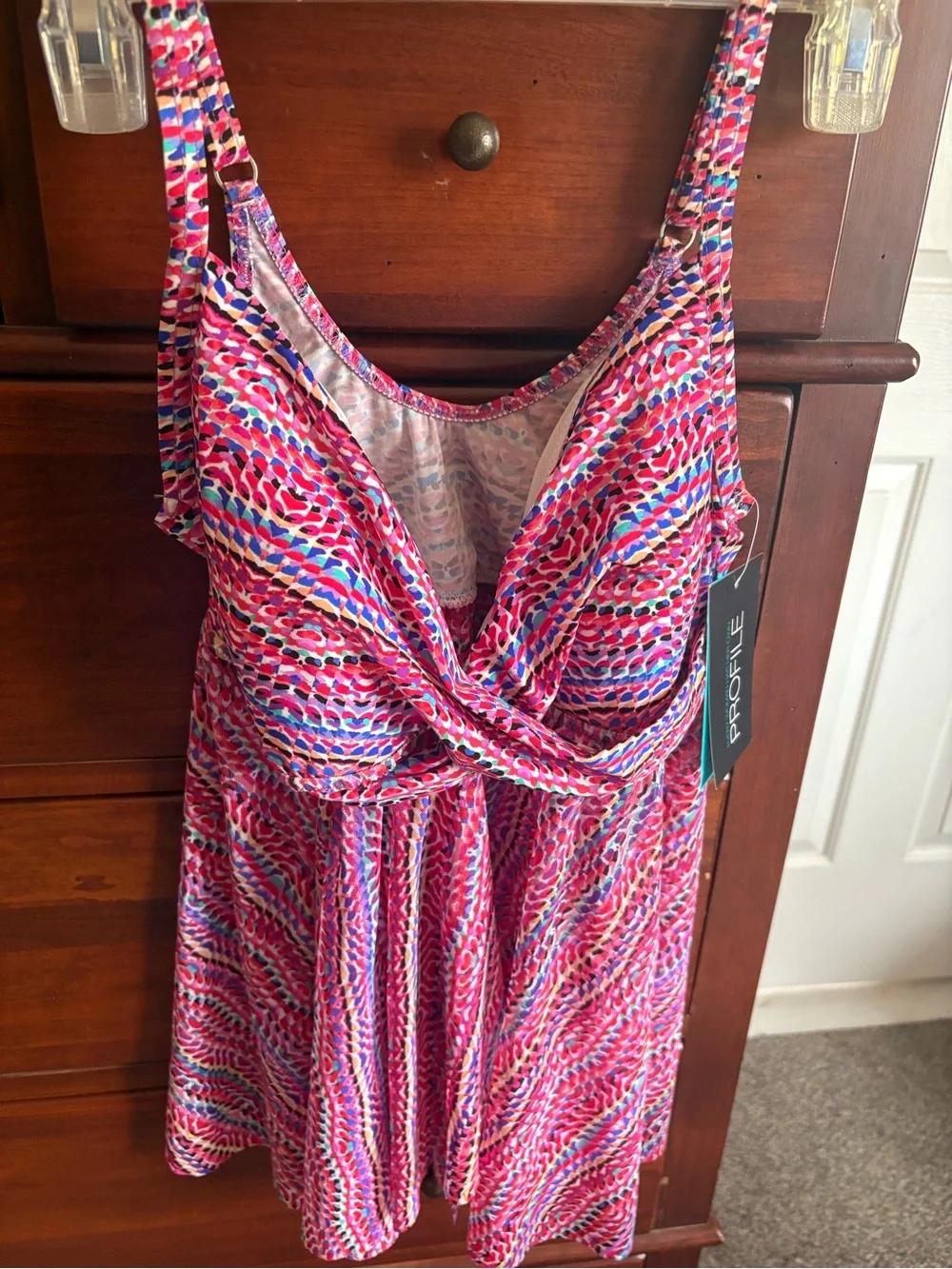 Ladies Profile Pink Multi-Color Tankini Top - Picture 3 of 5